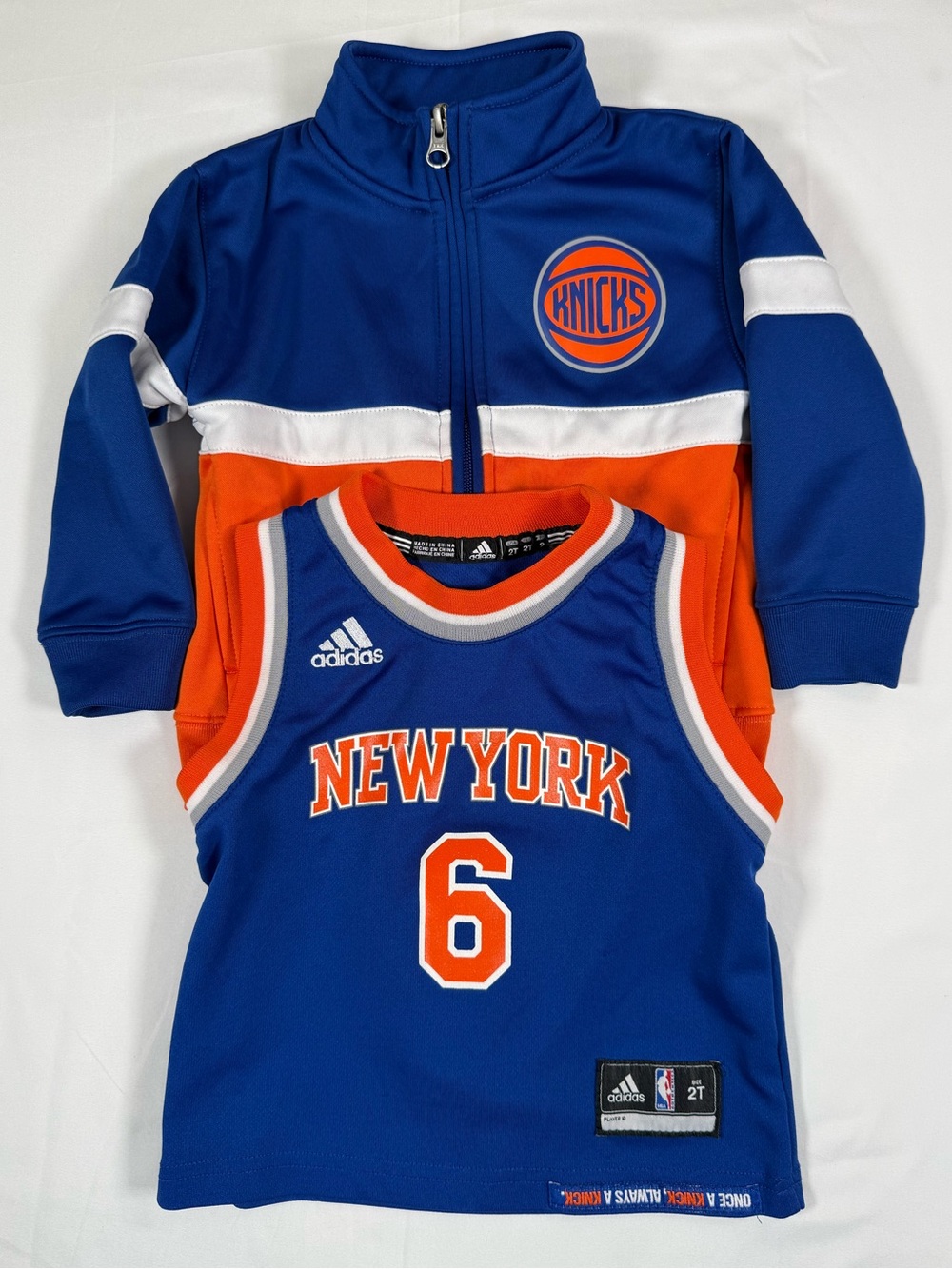ADIDAS Boys New York Knicks Porzingis Jersey Jacket Set 2T NBA Basketball Retro